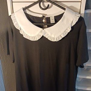 black ribbed shirt with peter pan collar
